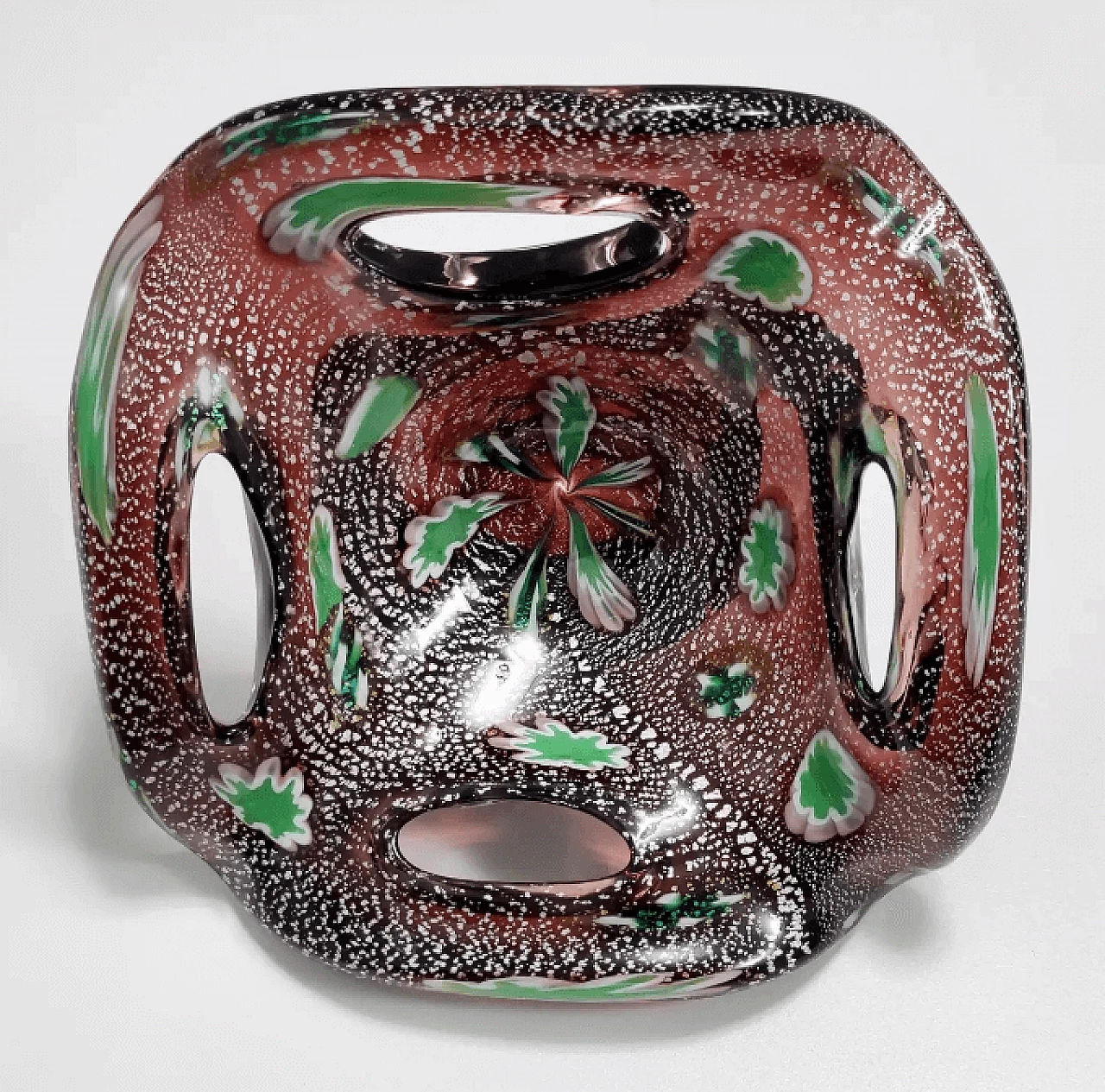 Brown Murano glass ashtray by Fratelli Toso with murrine, 1960s 6