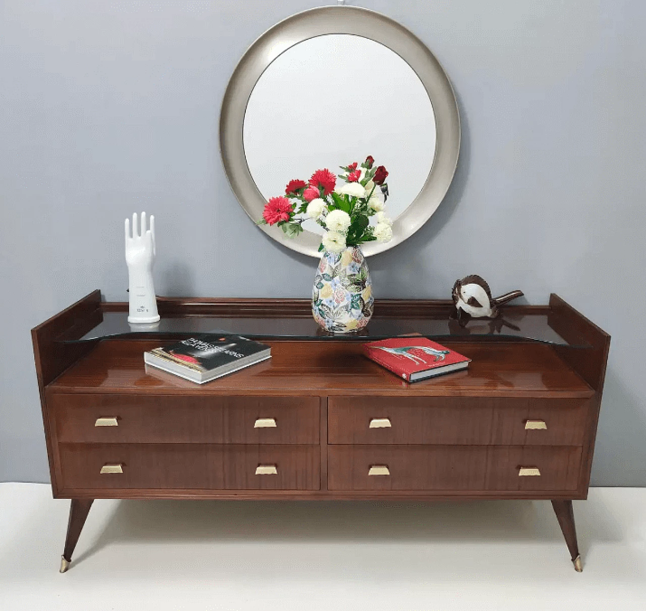 Wooden dresser with glass top, 1950s 3