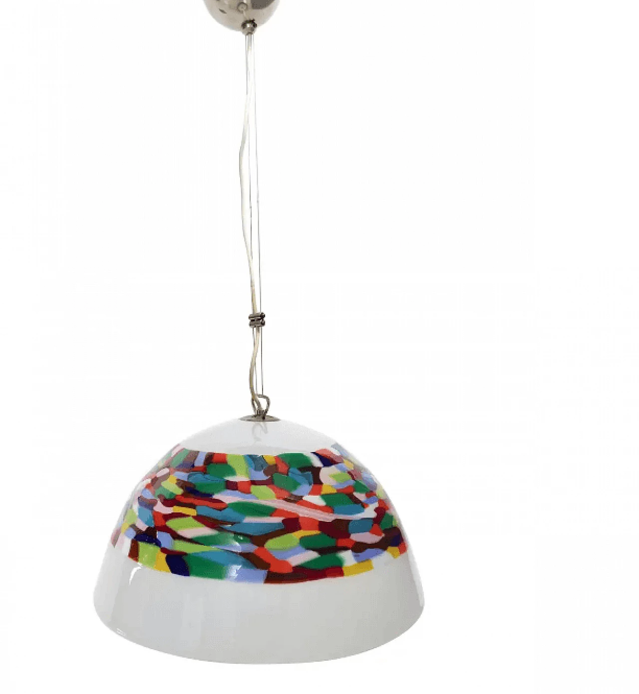 White and coloured blown glass and chrome-plated metal chandelier by Murrina, 1980s 1