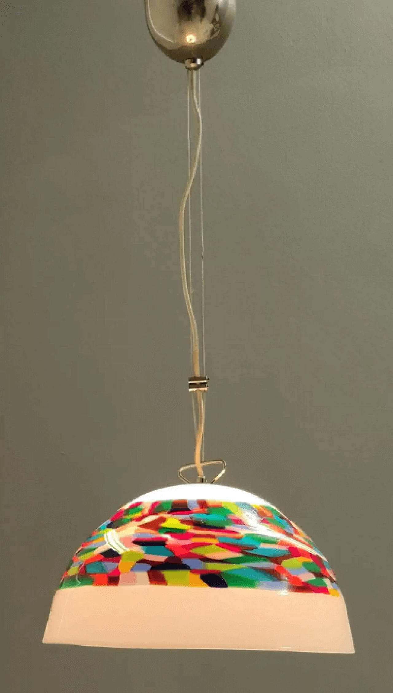 White and coloured blown glass and chrome-plated metal chandelier by Murrina, 1980s 2