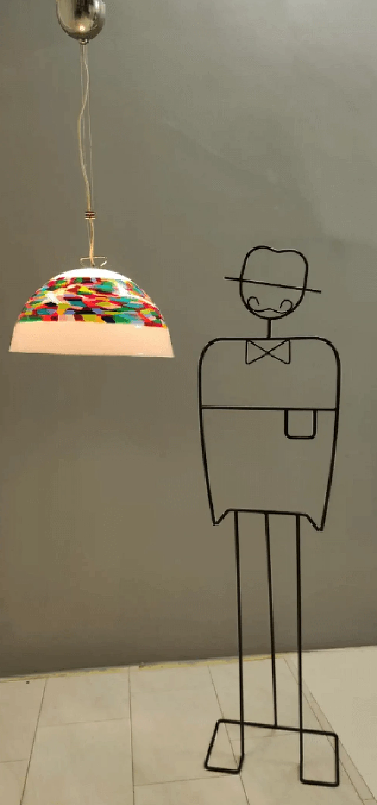 White and coloured blown glass and chrome-plated metal chandelier by Murrina, 1980s 3