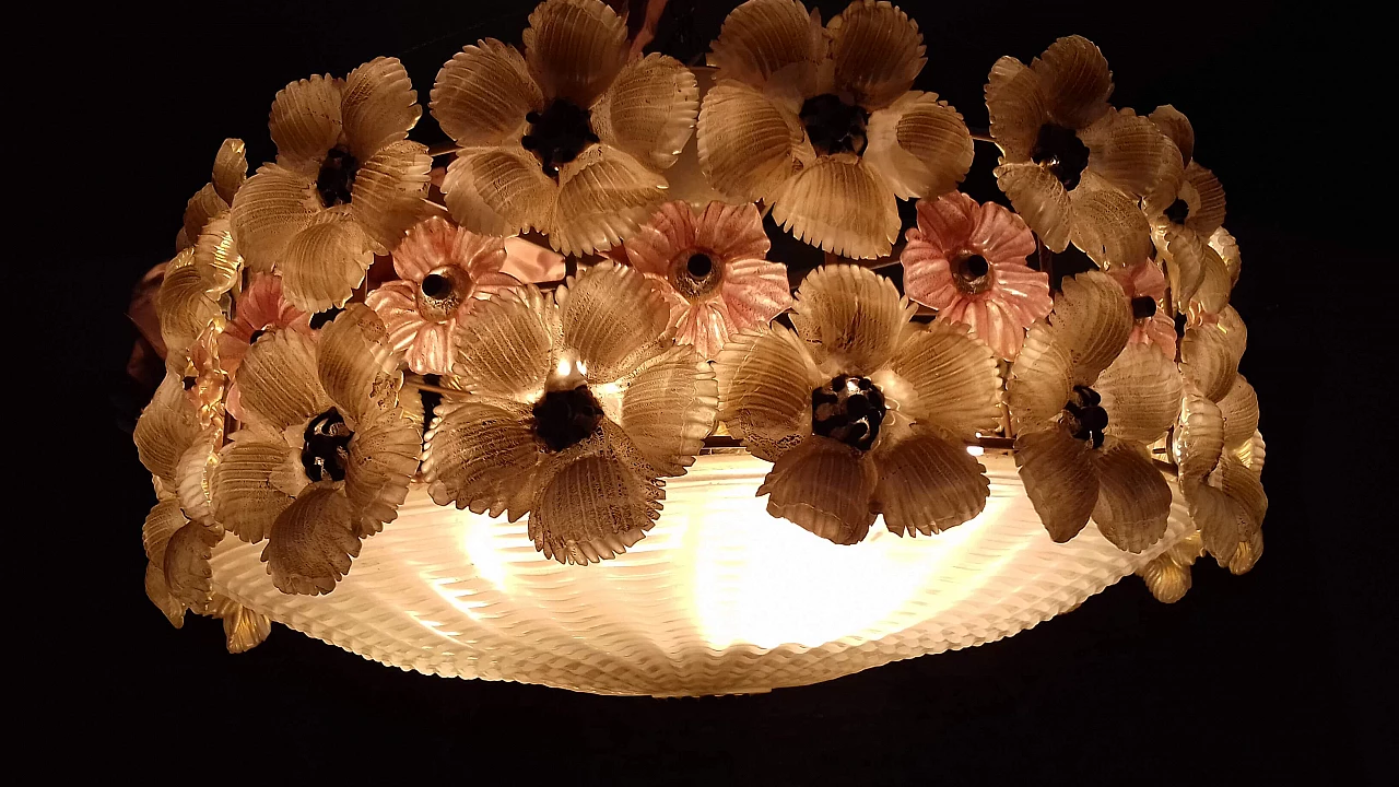 Plafoniera con fiori in vetro di Murano di Barovier & Toso, anni '50 1