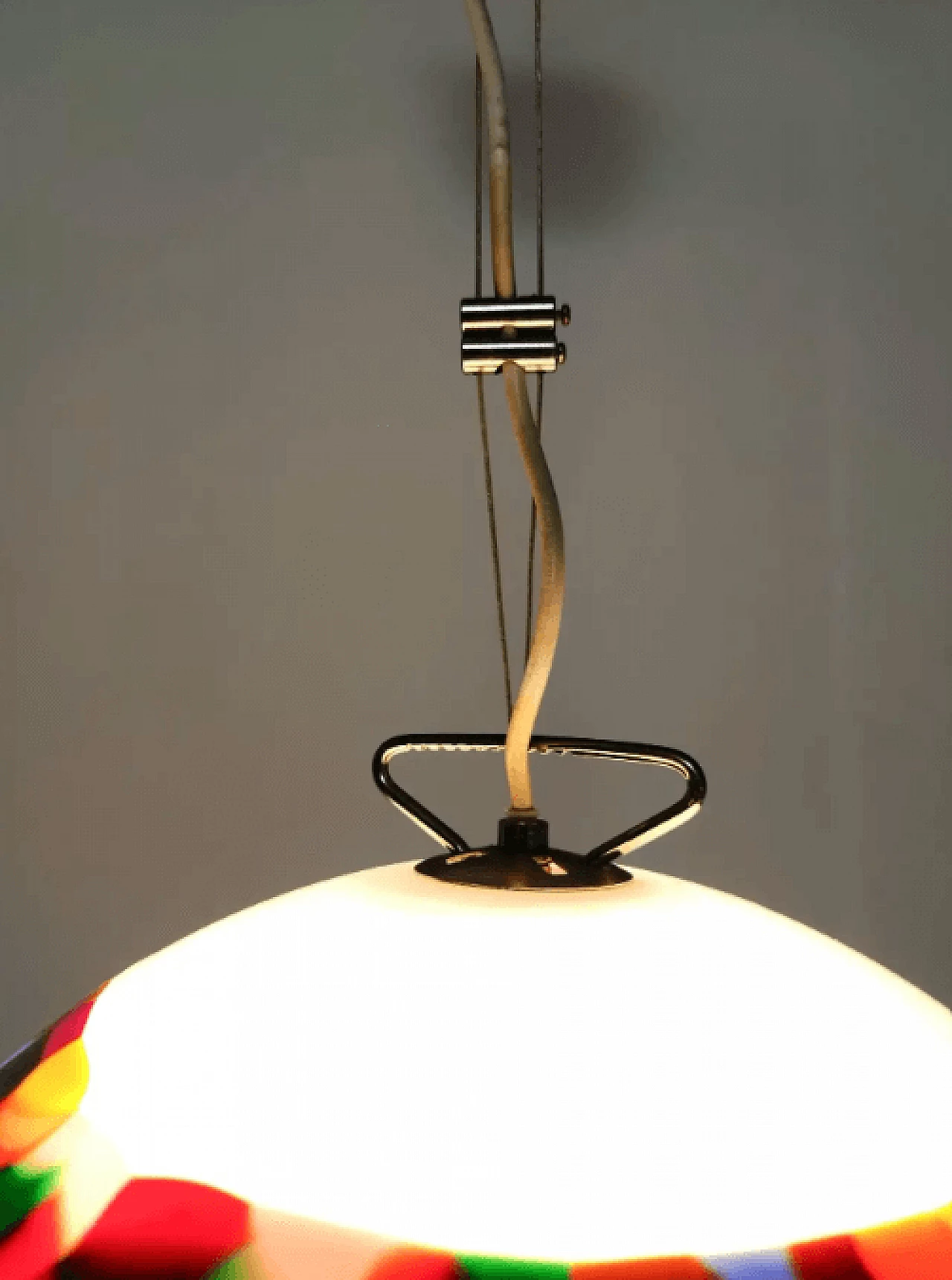 White and coloured blown glass and chrome-plated metal chandelier by Murrina, 1980s 9