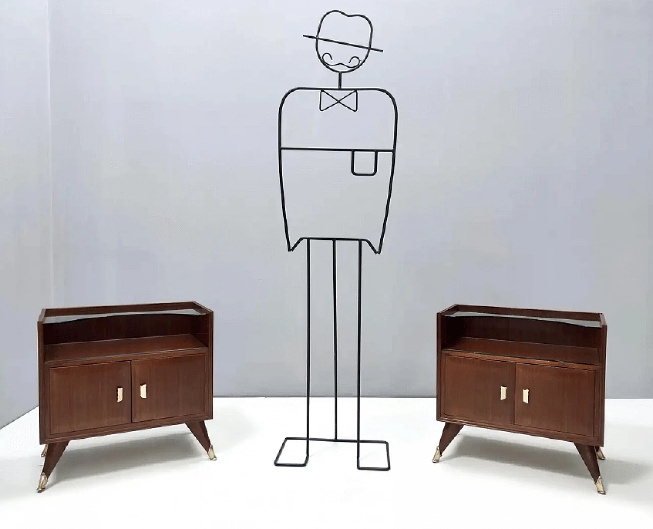 Pair of wooden bedside tables with crystal top shelf, 1950s 2