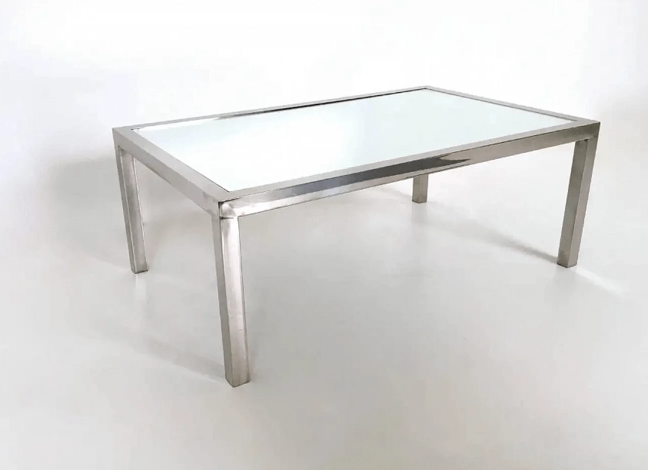 Tavolino in acciaio nello stile di Nanda Vigo con piano a specchio, anni '70 2