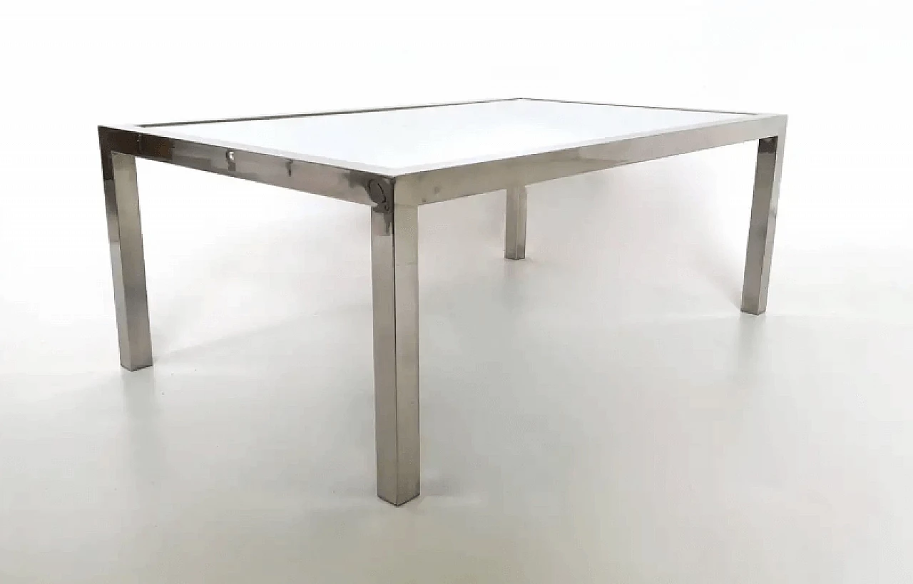 Tavolino in acciaio nello stile di Nanda Vigo con piano a specchio, anni '70 3