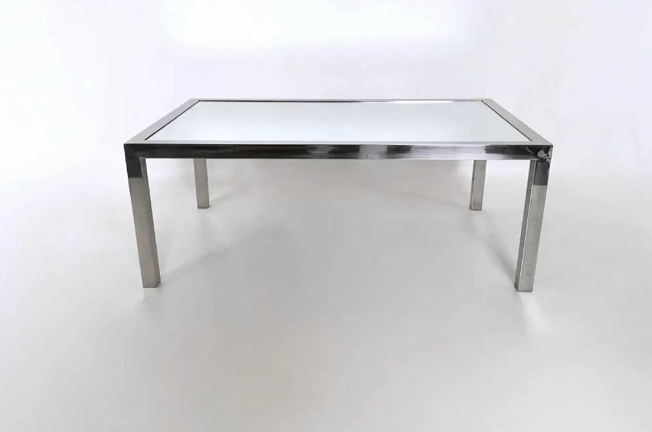 Tavolino in acciaio nello stile di Nanda Vigo con piano a specchio, anni '70 4
