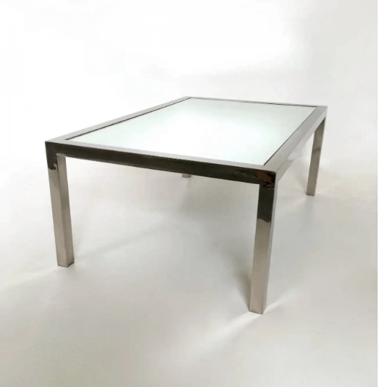 Tavolino in acciaio nello stile di Nanda Vigo con piano a specchio, anni '70 5