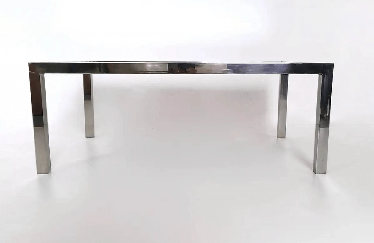 Tavolino in acciaio nello stile di Nanda Vigo con piano a specchio, anni '70 6