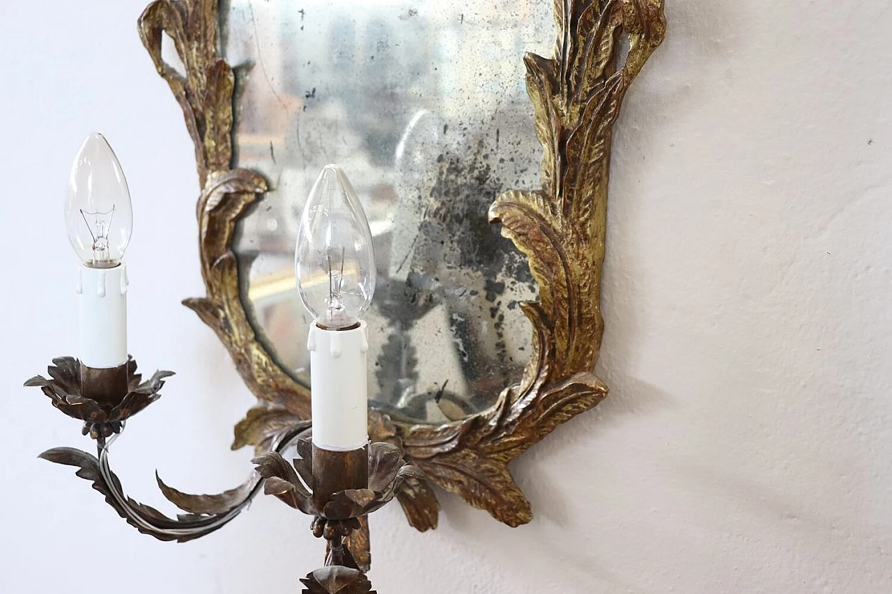 Pair of gilded wooden wall sconces with mirror, 1920s 10