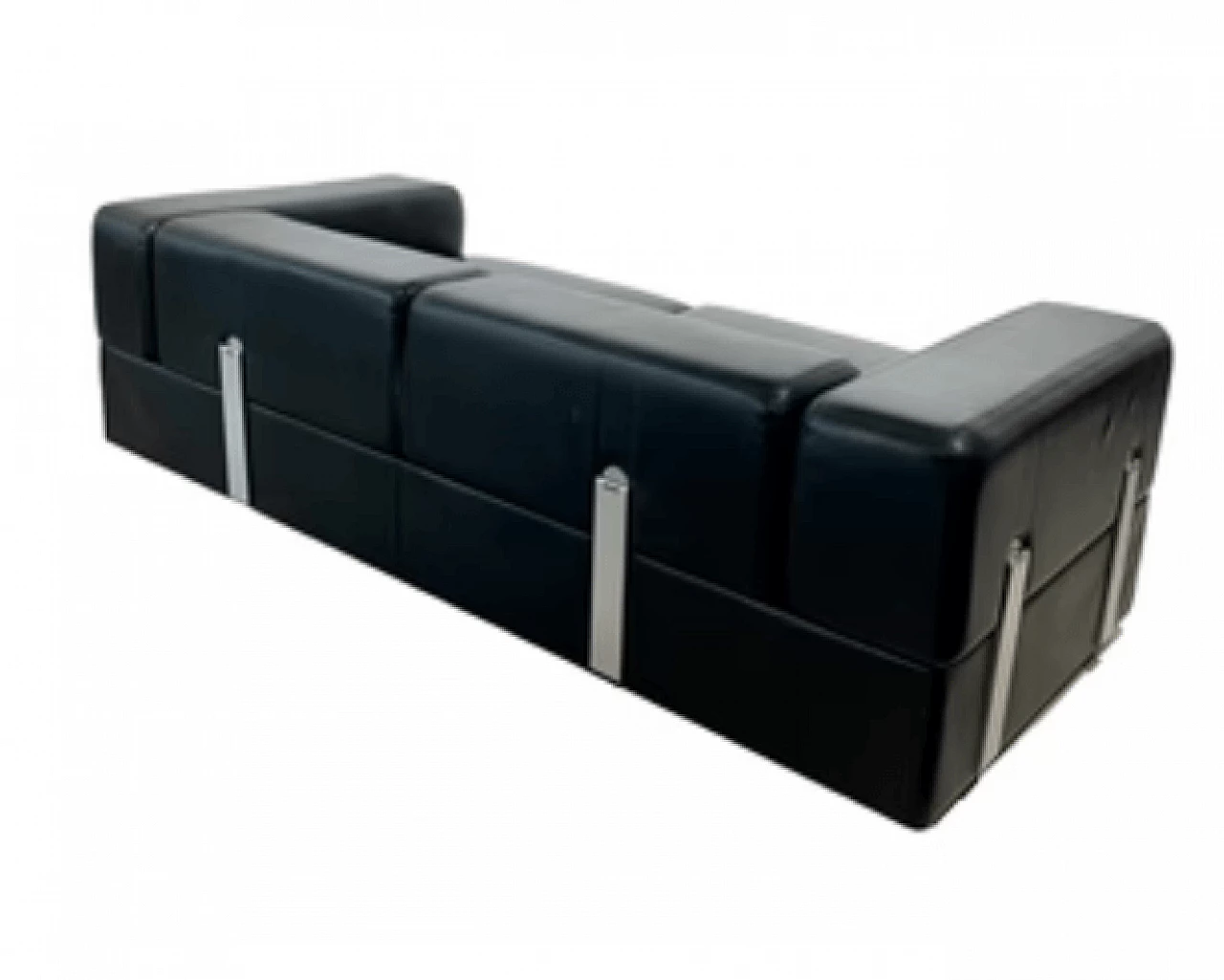 Divano in pelle nera di Tito Agnoli per Cinova, anni '70 1