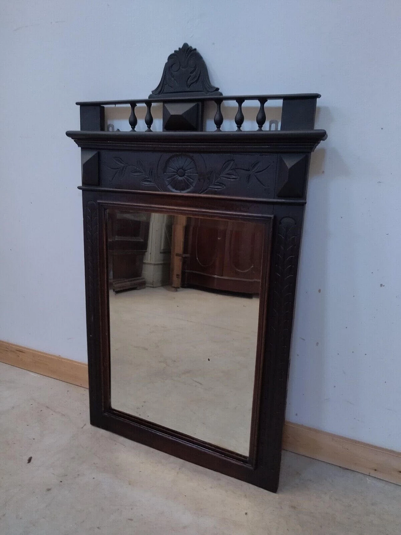 Walnut black mirror, early 20th century 2