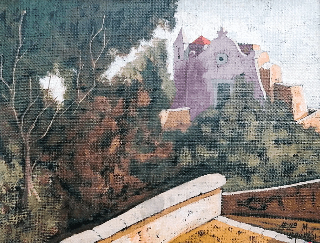 View of the village church by Lello Maria Barresi, late 20th century 2