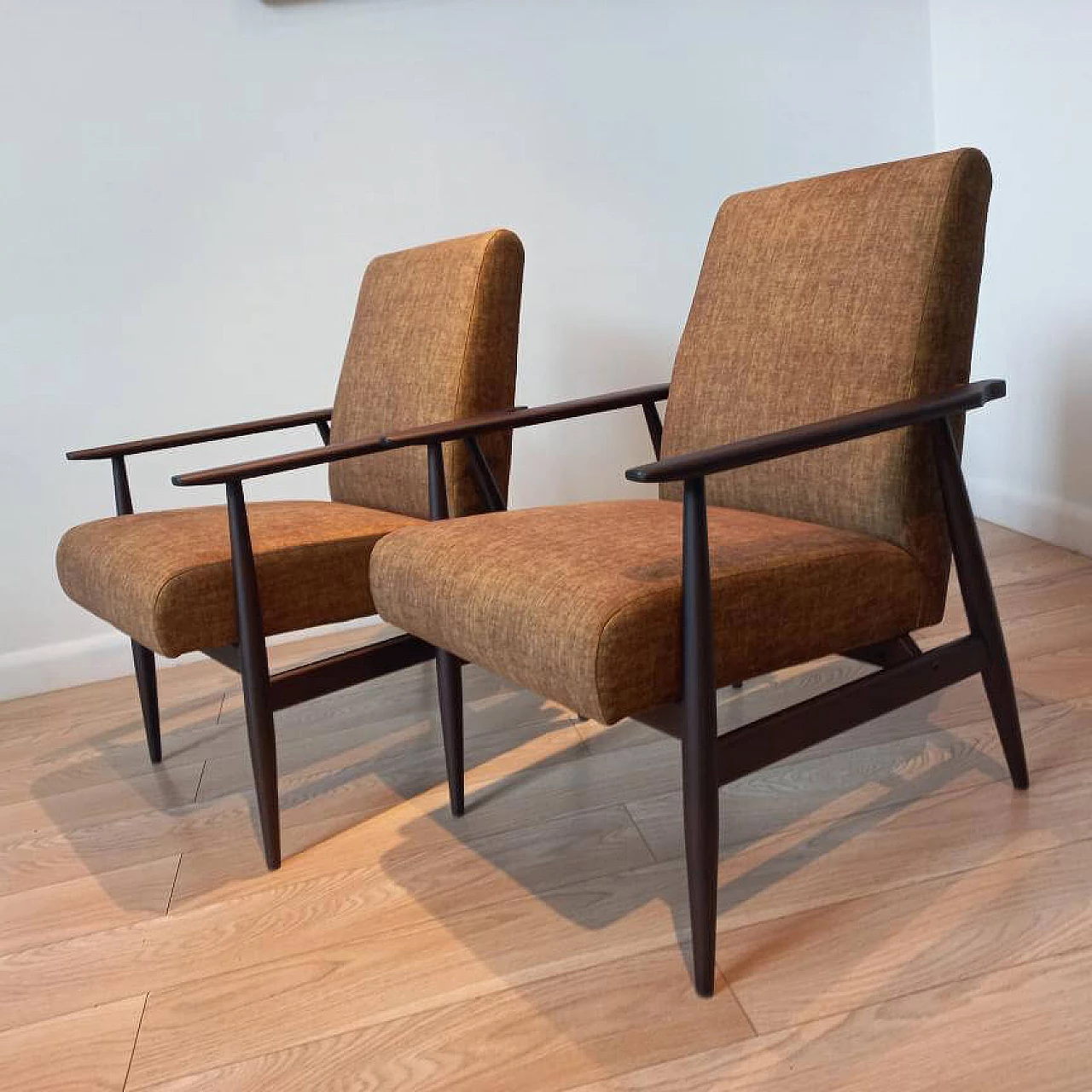 Pair of teak armchairs with fabric covers, 1960s 1