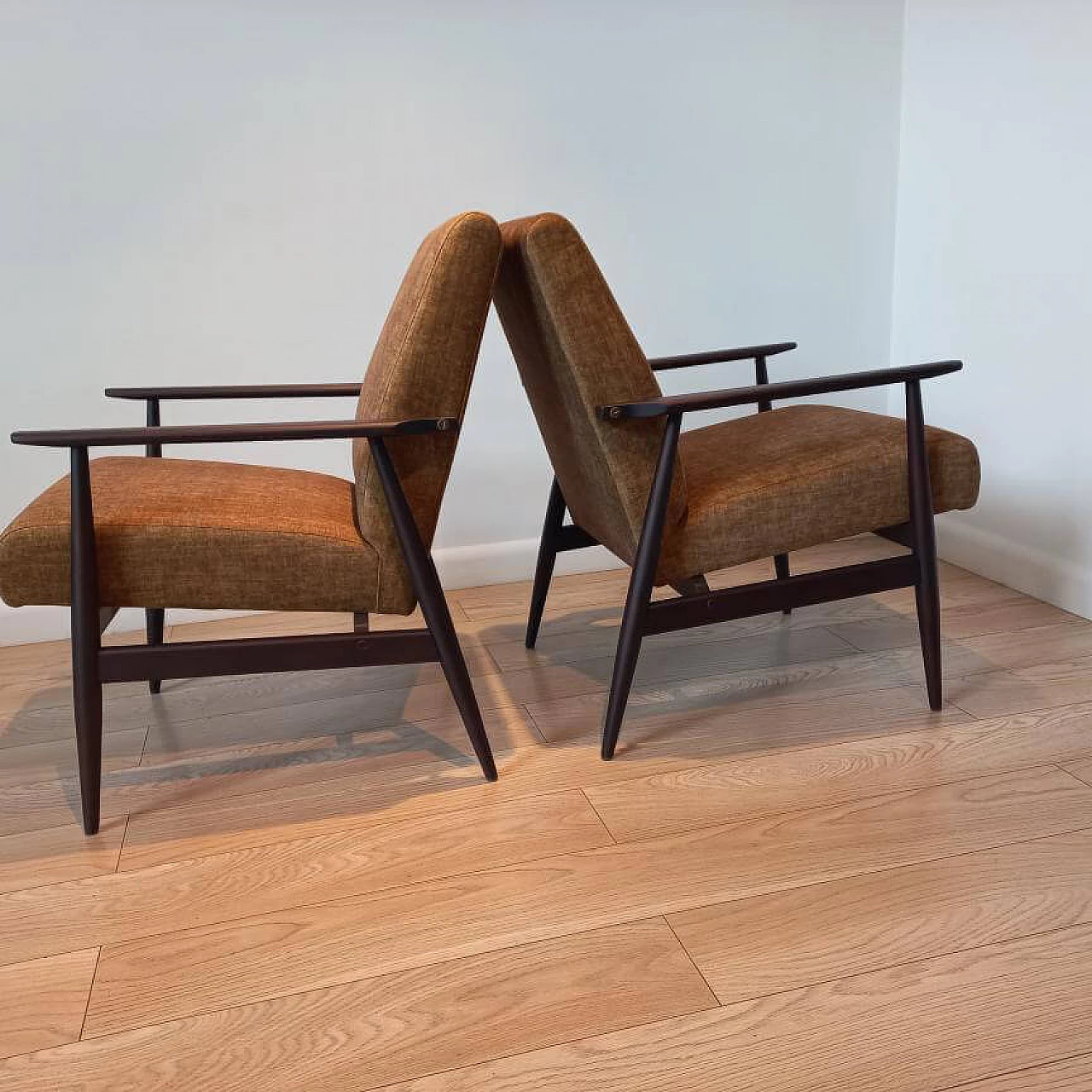 Pair of teak armchairs with fabric covers, 1960s 2