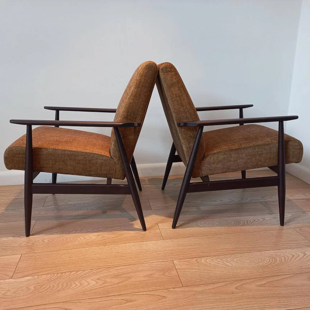 Pair of teak armchairs with fabric covers, 1960s 3