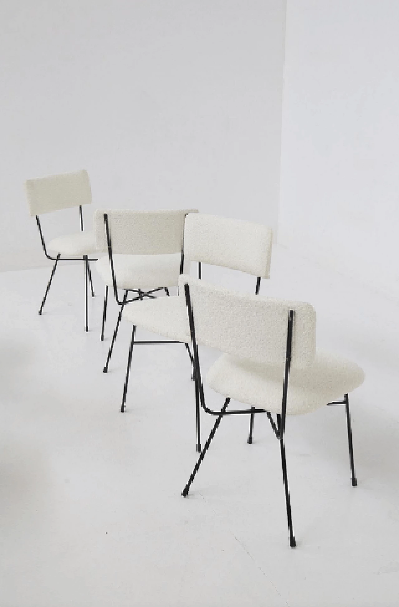 Iron and white bouclé chair by BBPR, 1950s 12