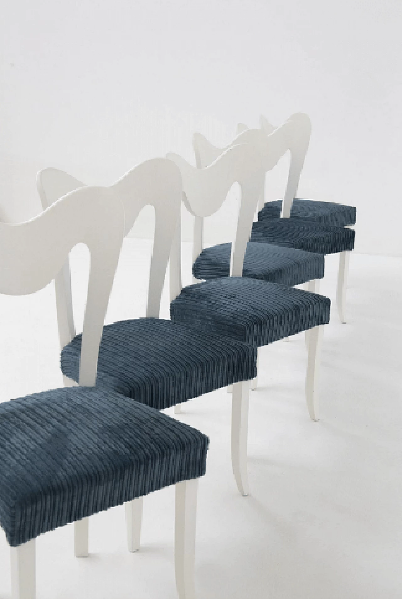 6 Chairs in lacquered wood with velvet seats by Luigi Scremin, 1950s 3