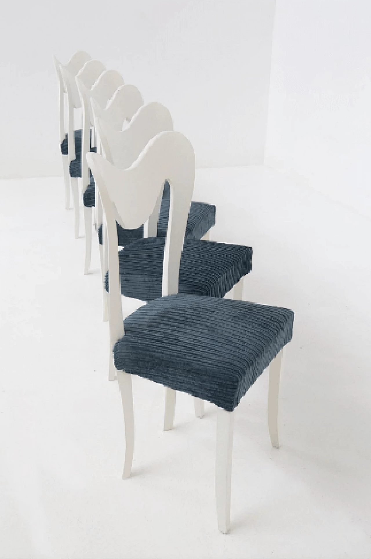 6 Chairs in lacquered wood with velvet seats by Luigi Scremin, 1950s 6