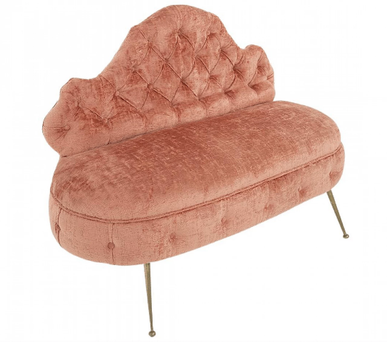 Pink damask fabric capitonné sofa, 1950s 1