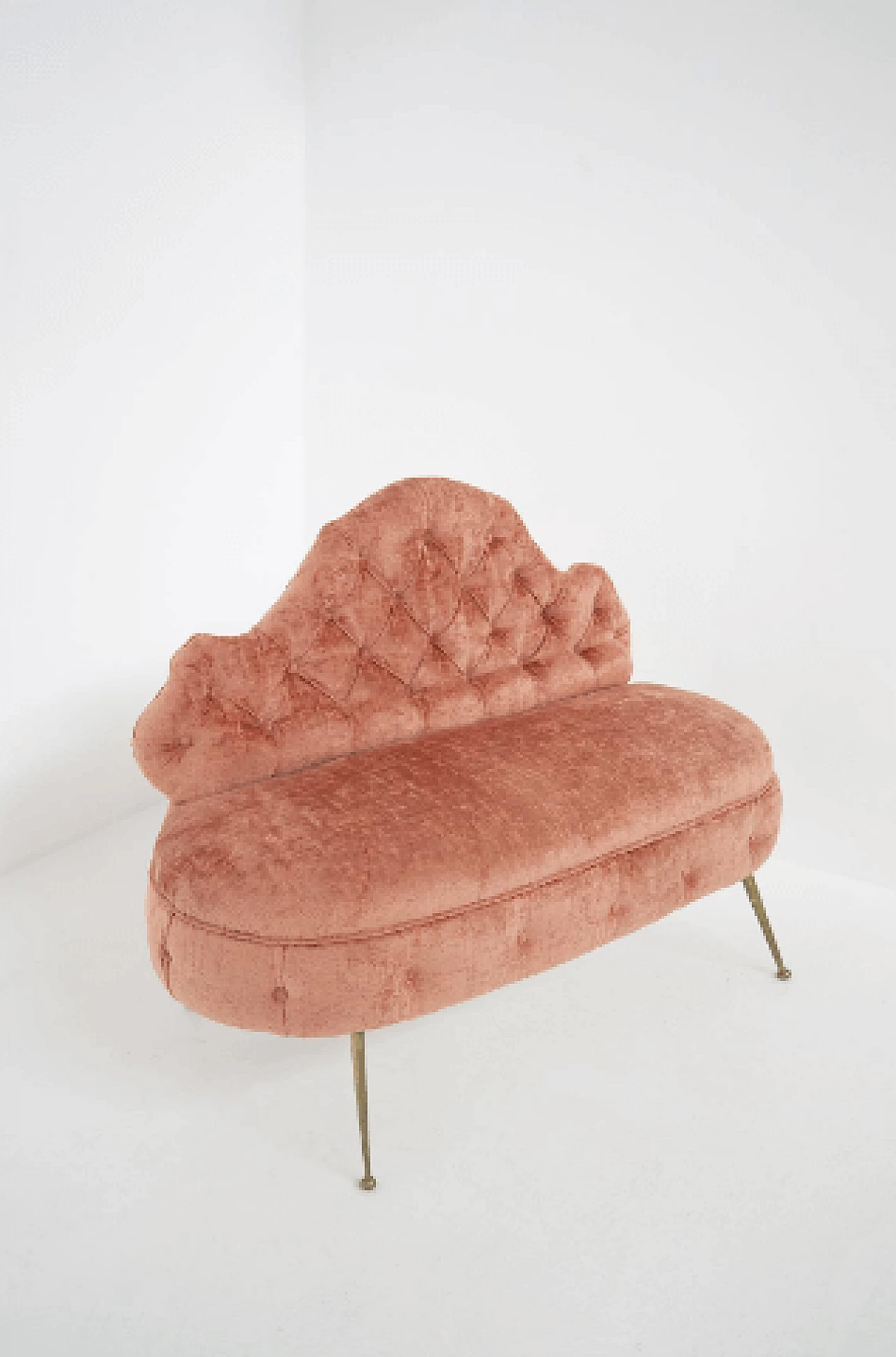 Pink damask fabric capitonné sofa, 1950s 3