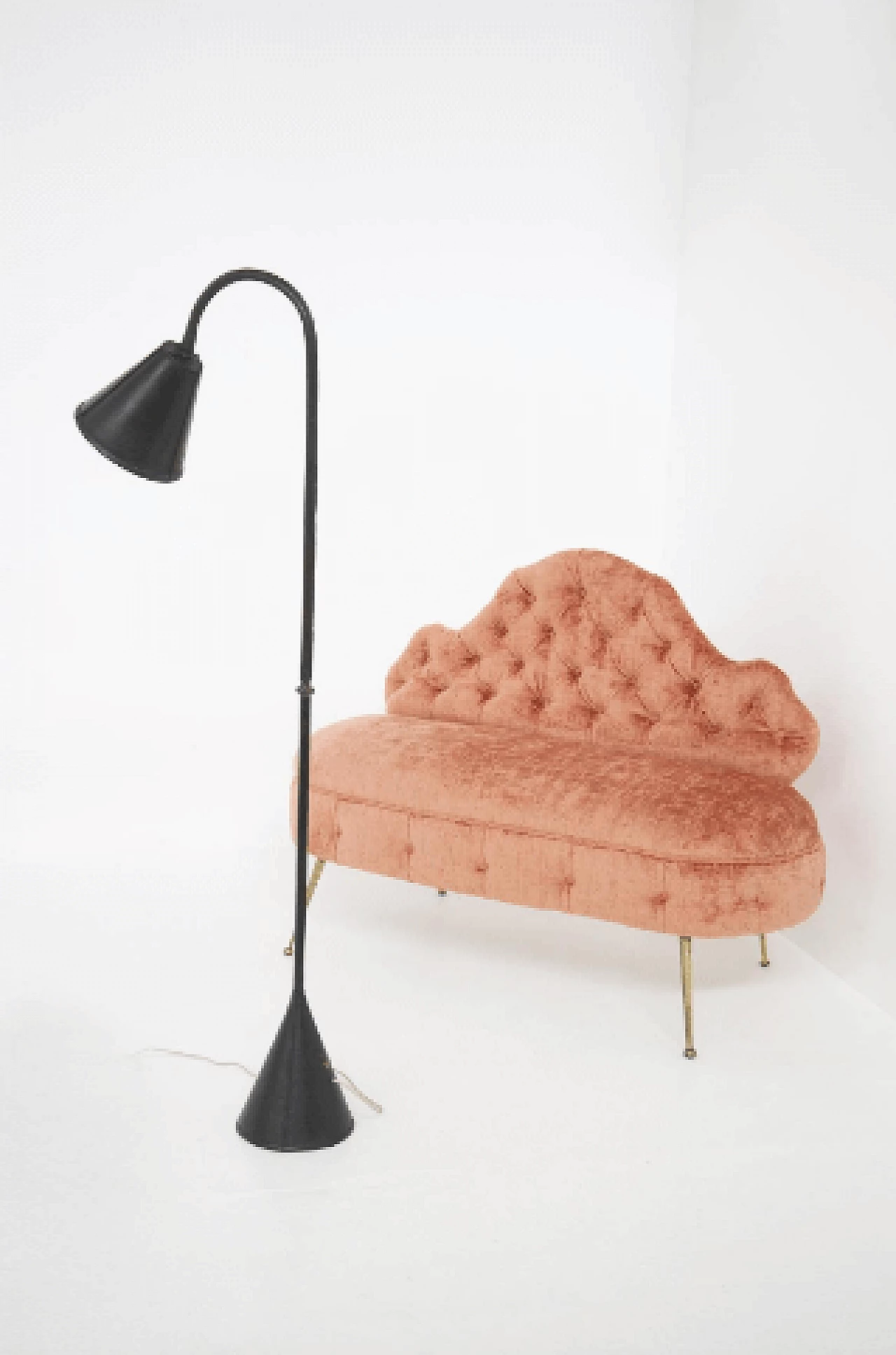 Pink damask fabric capitonné sofa, 1950s 4