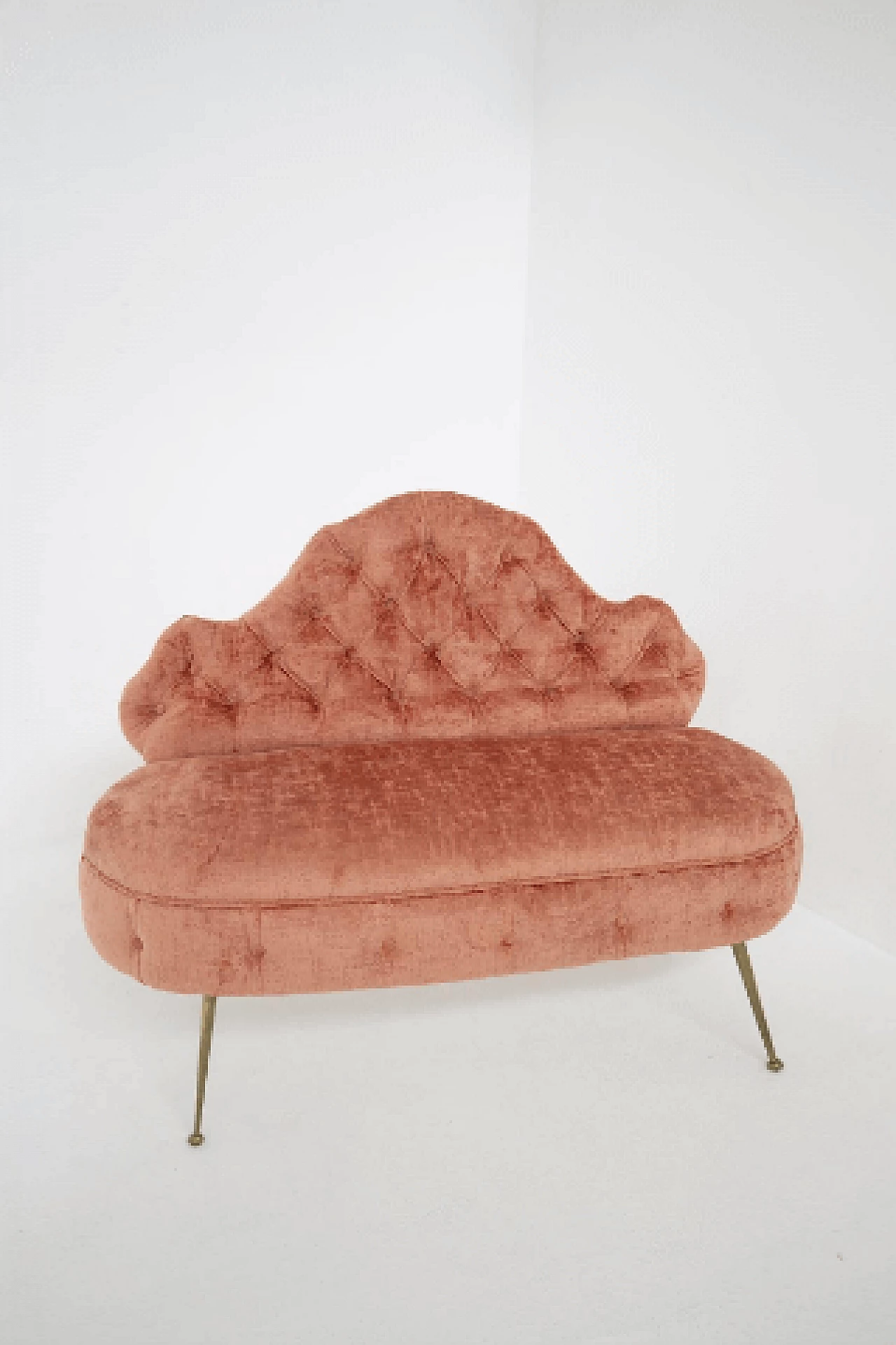 Pink damask fabric capitonné sofa, 1950s 5