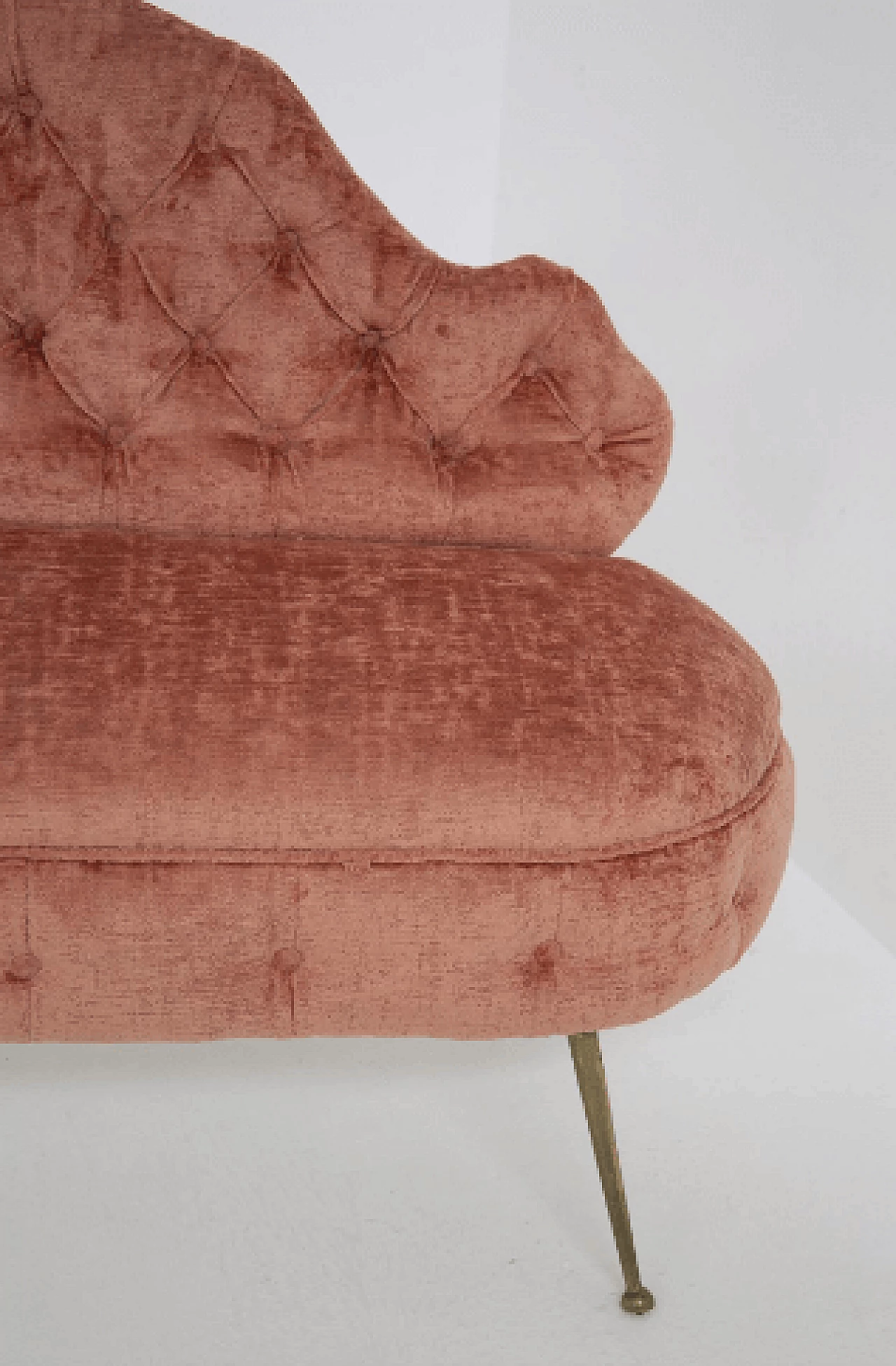 Pink damask fabric capitonné sofa, 1950s 7