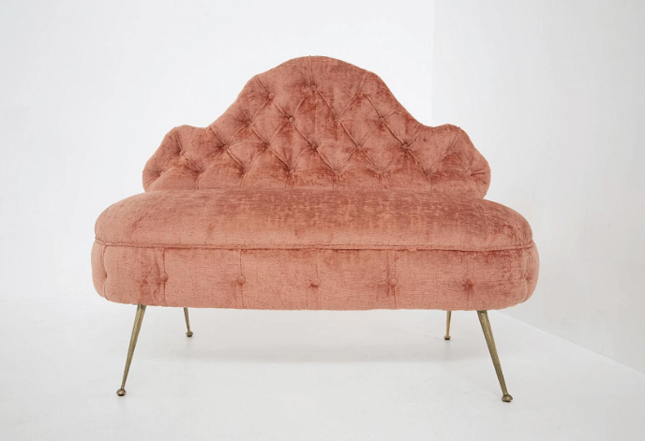 Pink damask fabric capitonné sofa, 1950s 8