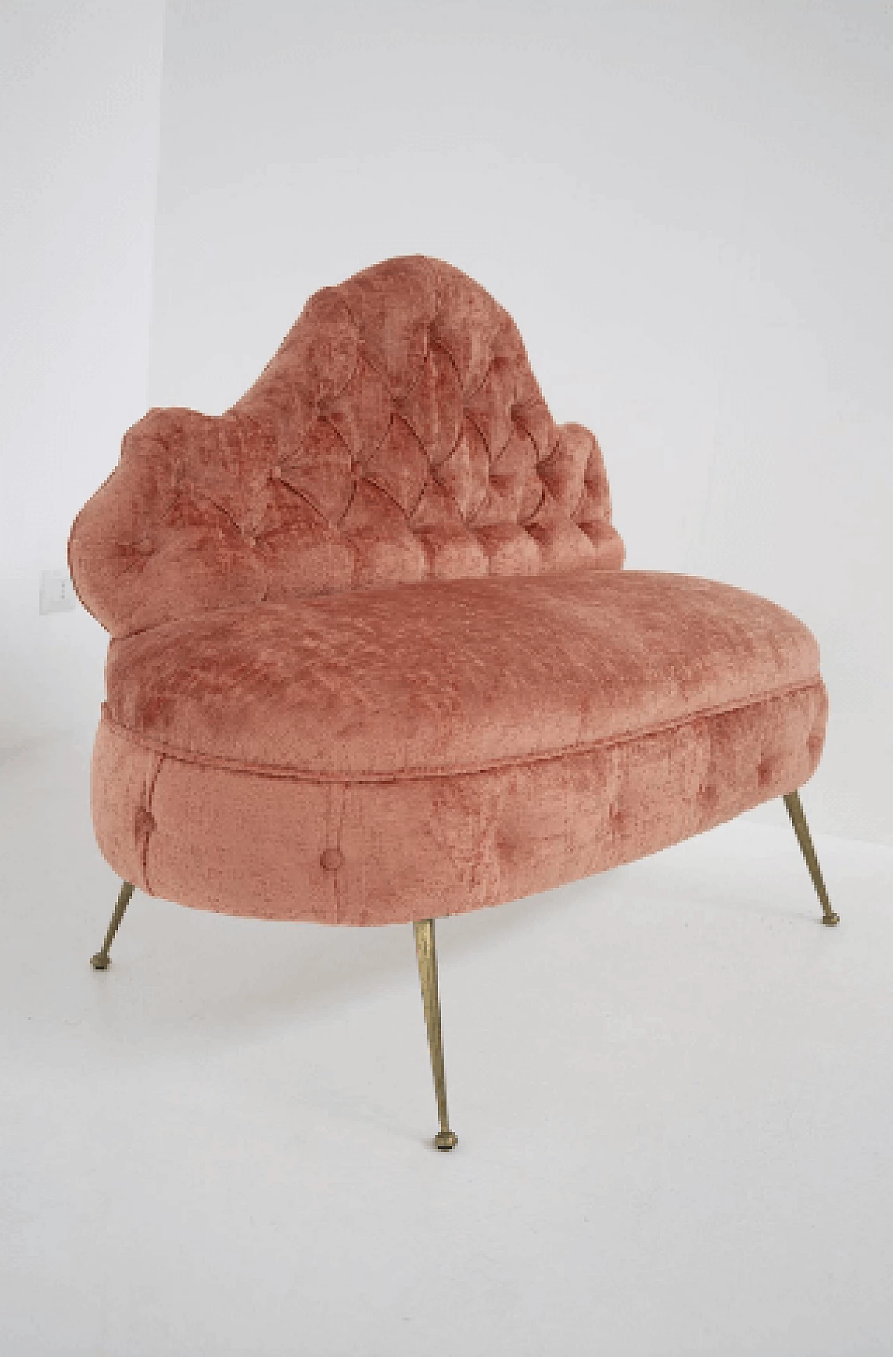 Pink damask fabric capitonné sofa, 1950s 9