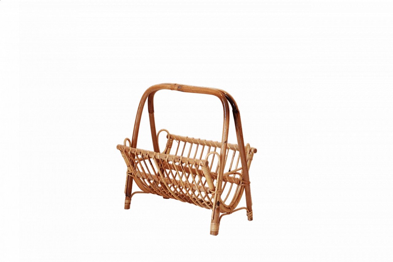 Magazine holder in rattan and bamboo by Franco Albini, 1960s 15