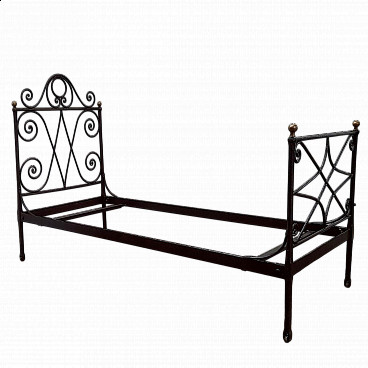 Wrought iron single bed, early 20th century