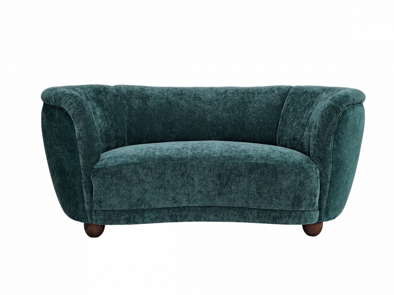 Banana, divano danese a 2 posti in velluto e legno di quercia, anni '60 19