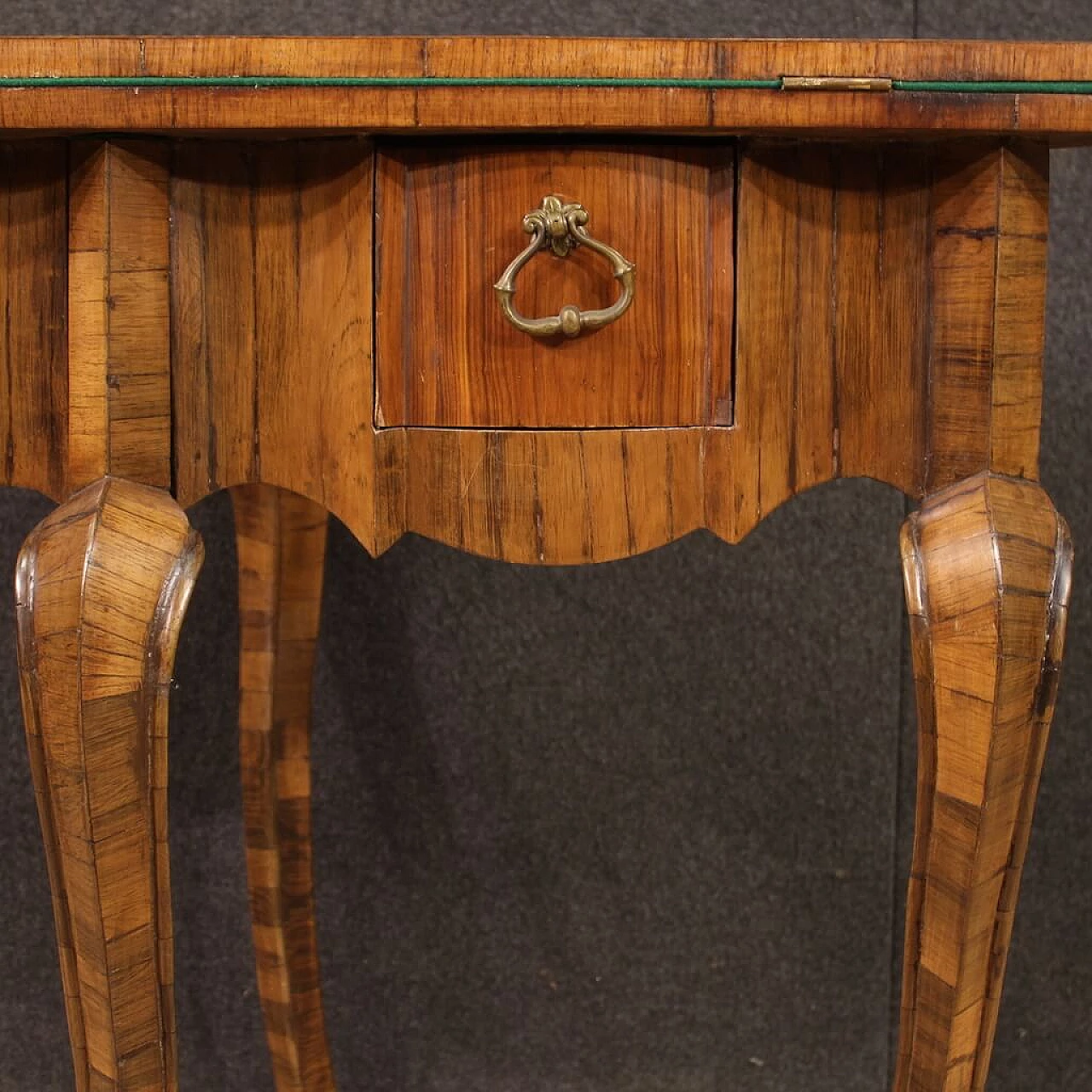 Triangular wood game table with inlays, 1950s 12