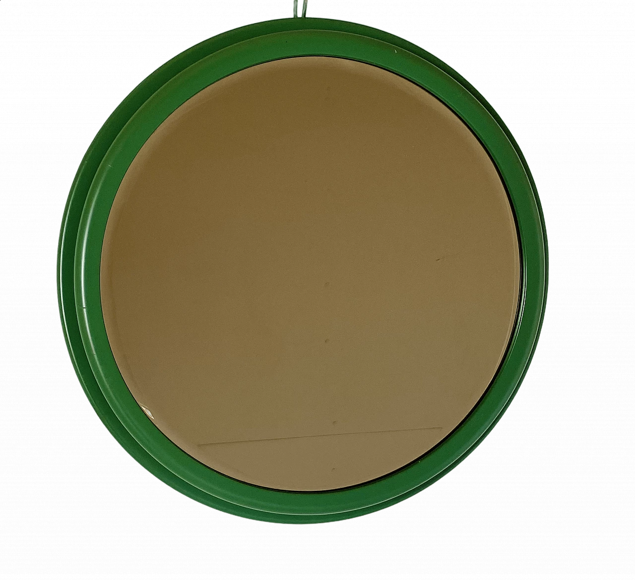 Specchio rotondo in legno massello verde, anni '60 11