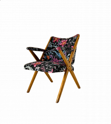 Armchair in solid beech and floral patterned fabric, 1960s