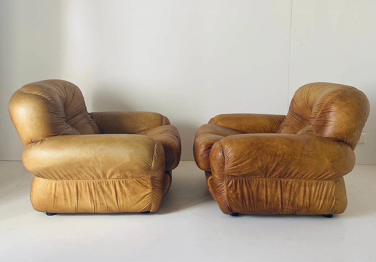 Pair of leather armchairs, 1970s 2