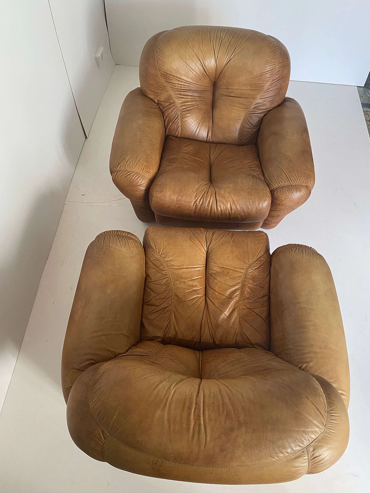 Pair of leather armchairs, 1970s 5