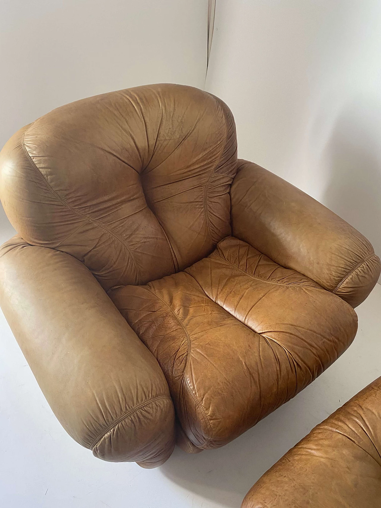 Pair of leather armchairs, 1970s 6
