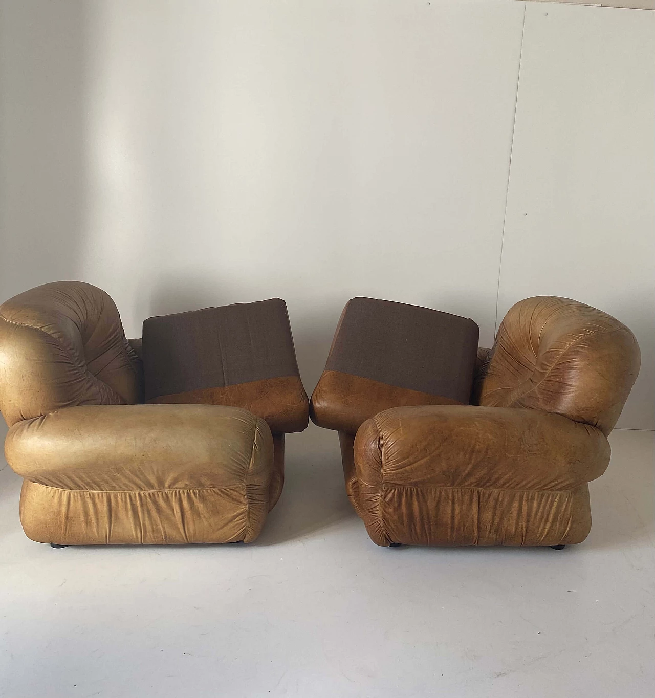 Pair of leather armchairs, 1970s 8