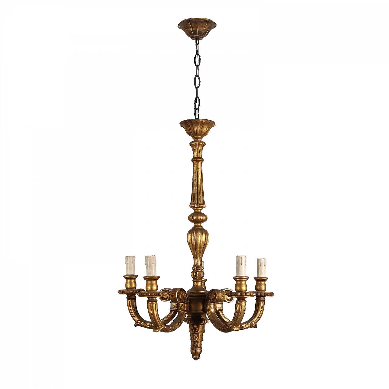 Five-light chandelier in carved and gilded wood 1