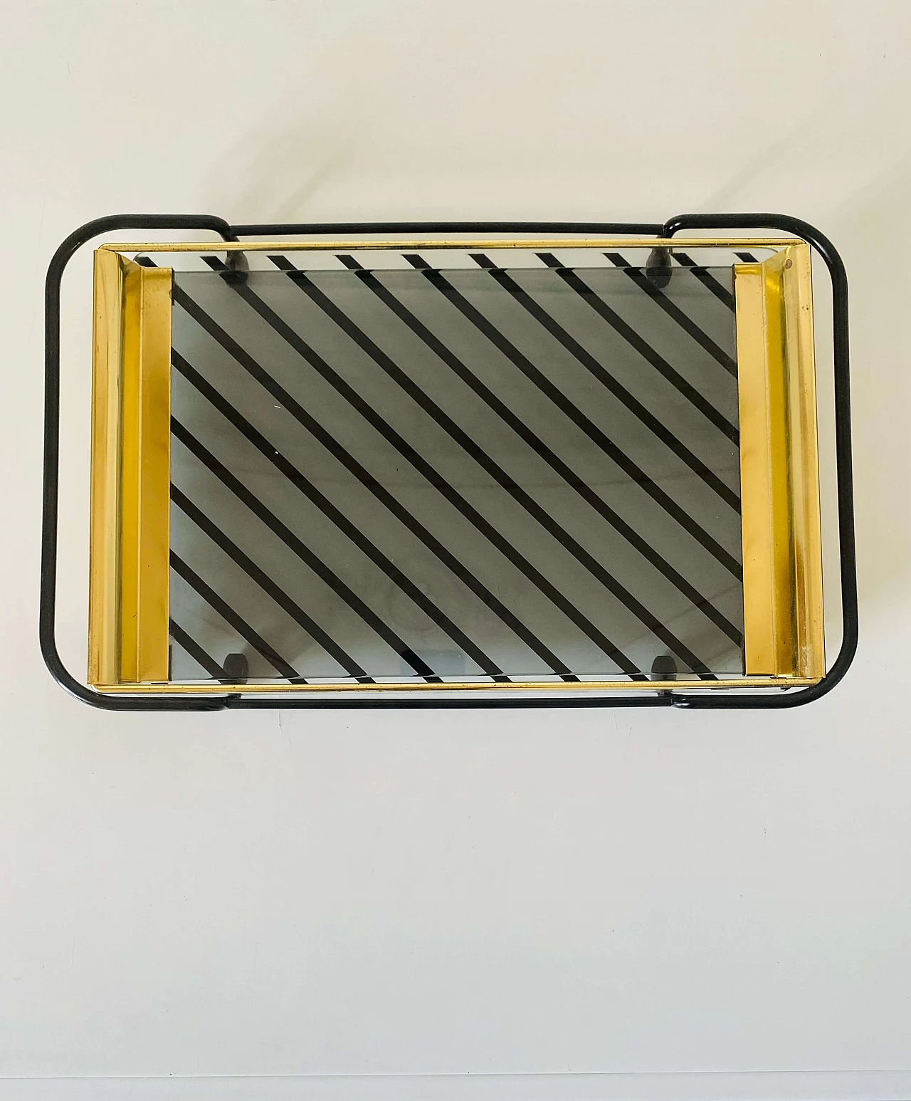 Tray with gilded metal frame and glass top, 1970s 1
