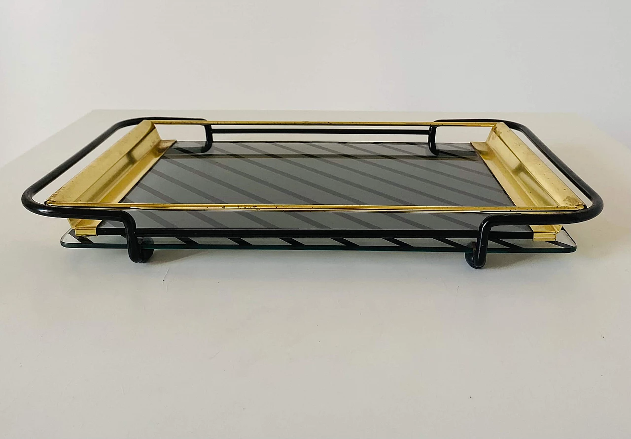 Tray with gilded metal frame and glass top, 1970s 2