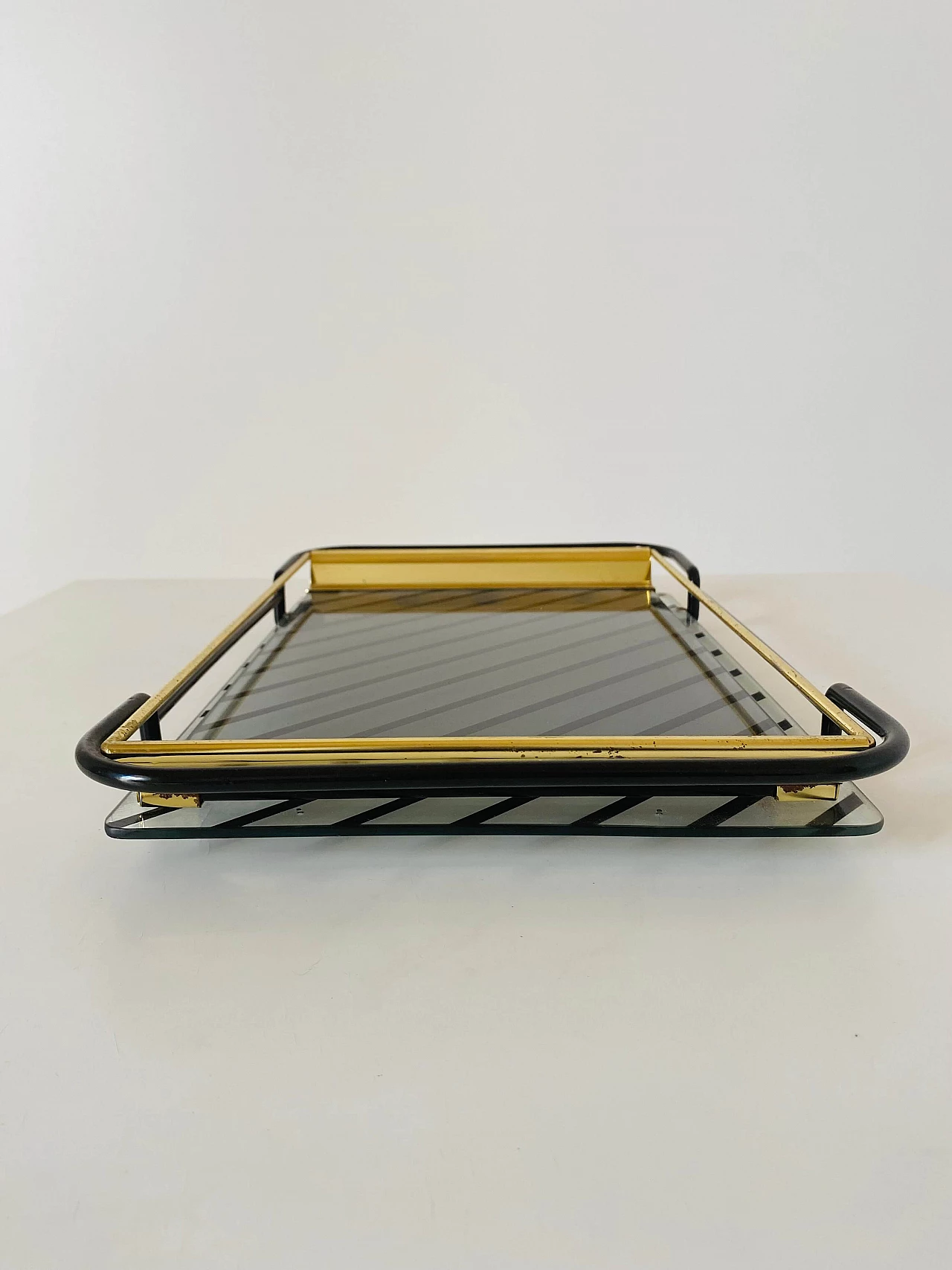 Tray with gilded metal frame and glass top, 1970s 3