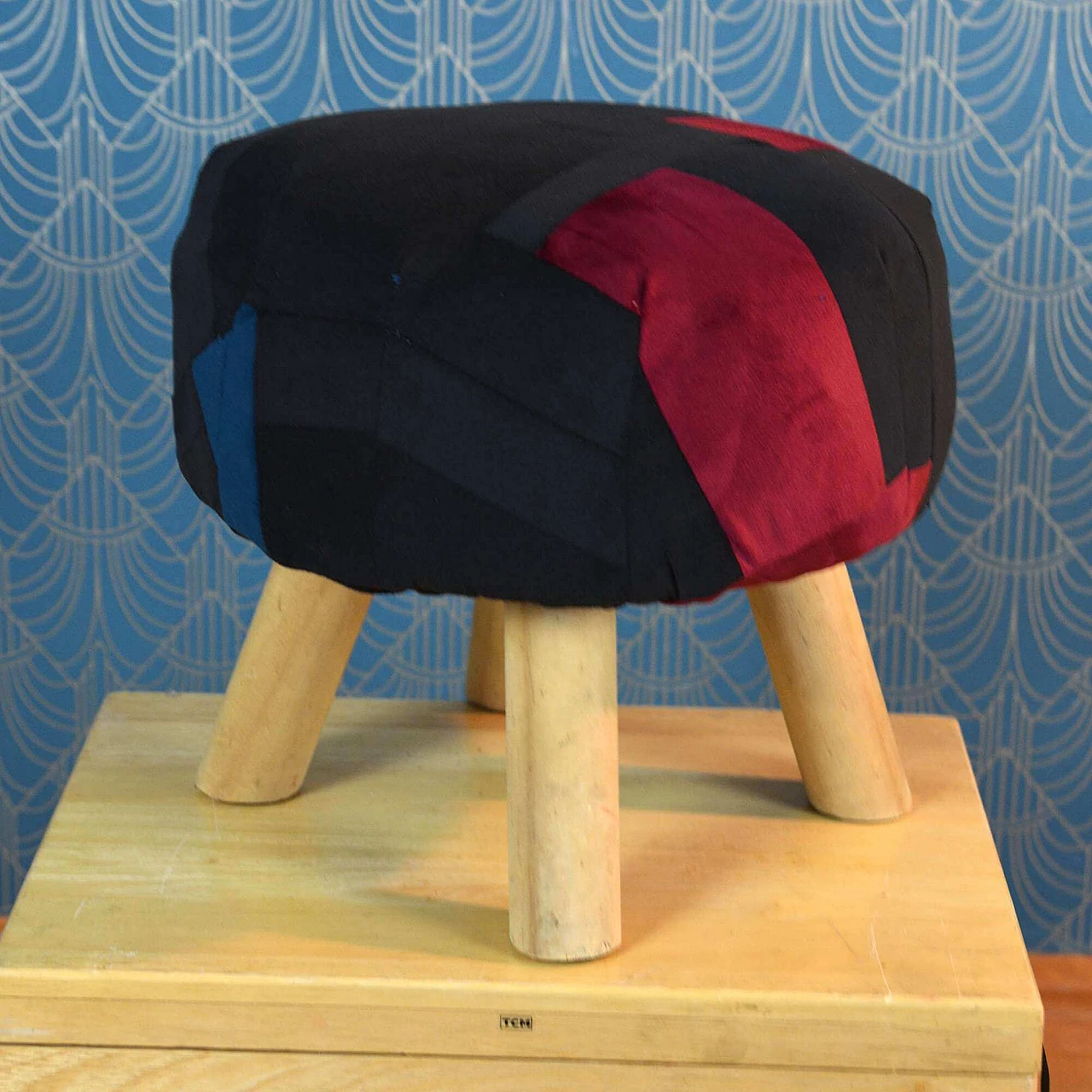 Scandinavian patchwork stool, 1990s 1