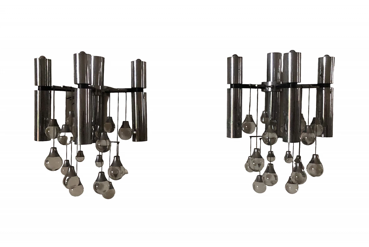 Pair of steel and glass wall lamps by Gaetano Sciolari, 1960s 1