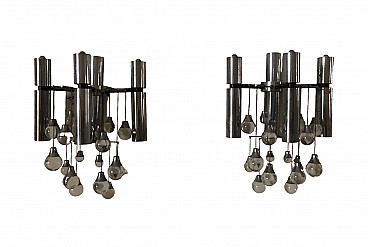 Pair of steel and glass wall lamps by Gaetano Sciolari, 1960s