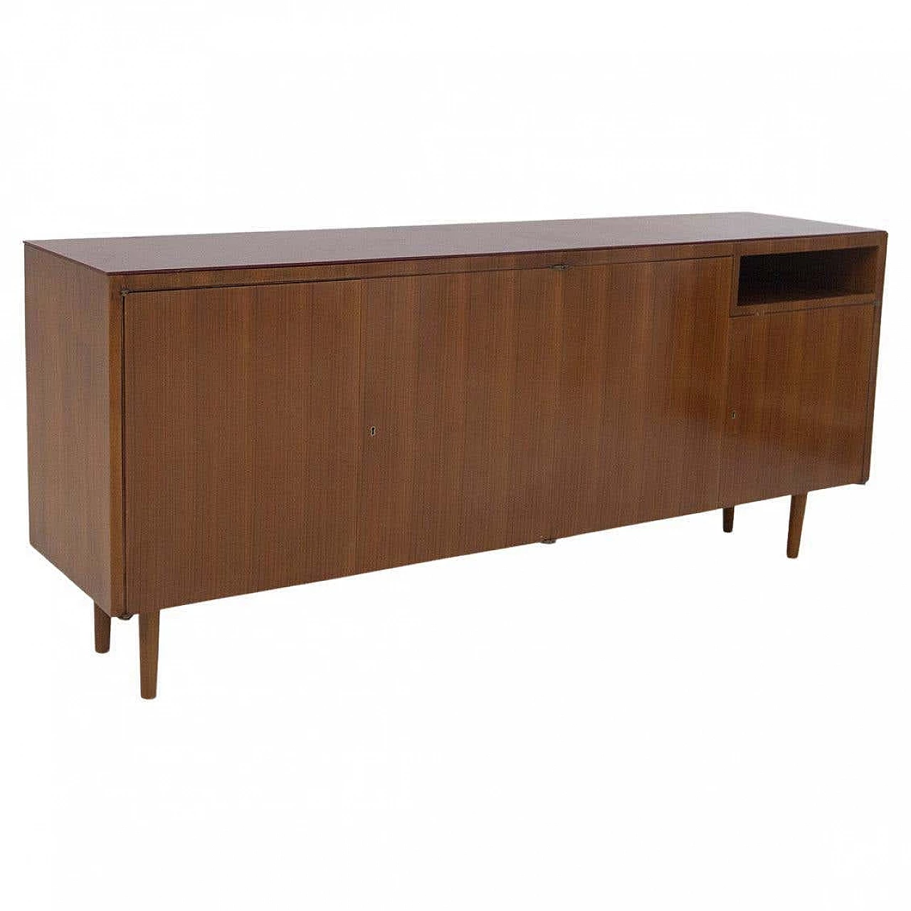 Credenza in legno con piano in vetro rosso di Melchiorre Bega, anni '50 9