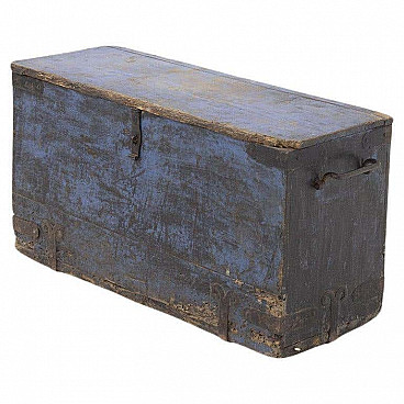 Blue wooden decorative trunk in the Fané style, 1920s
