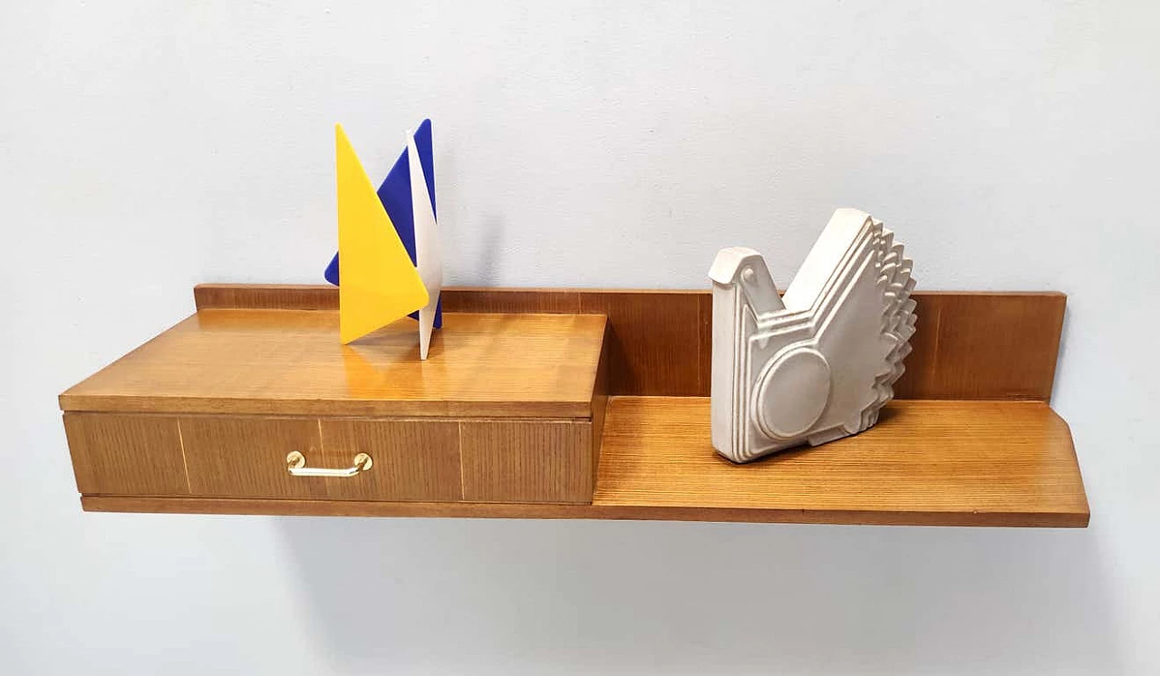 Wall-mounted console table in beech and oak in the style of Ico Parisi, 1950s 14